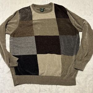 Vtg David Taylor Sweater Mens XL Crewneck Color Block  Chunky‎ Fisherman Brown